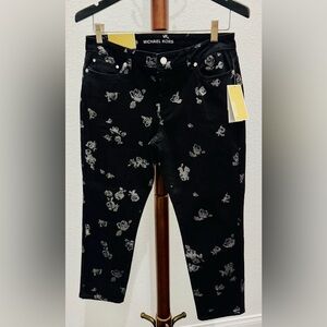 Michael Kors Black Pants with Silver Floral Design